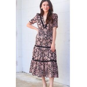 BB Dakota Blush and Black Floral Tiered Midi Dress